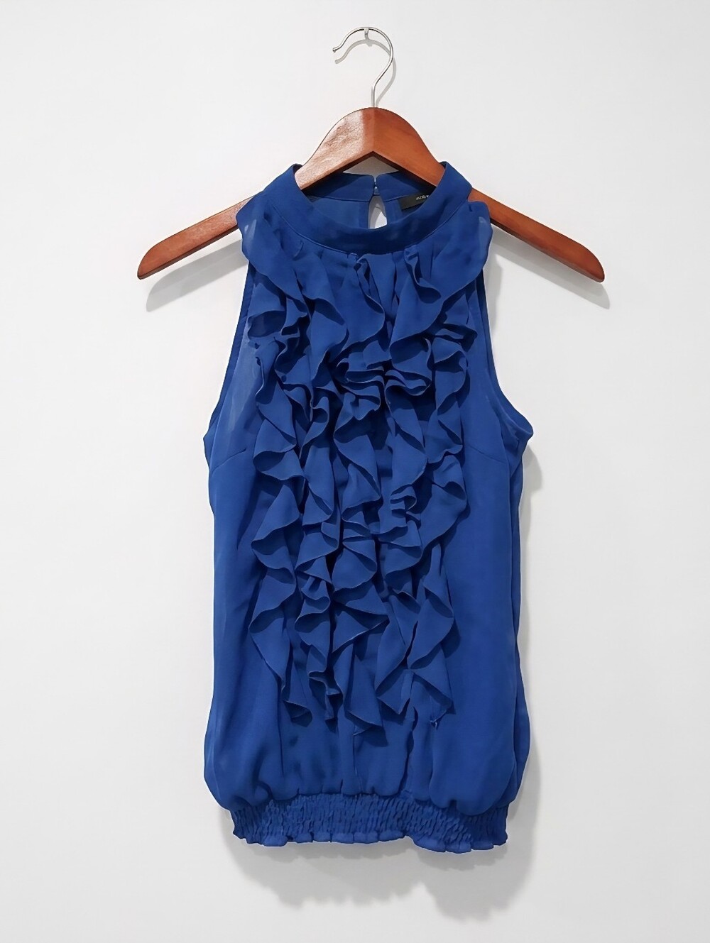 Ruffled Halter Neck Sleeveless Blouse - Blue